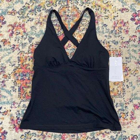 NWT athleta plunge tankini top medium large black A-C swim m l top bow tie back - Picture 5 of 14